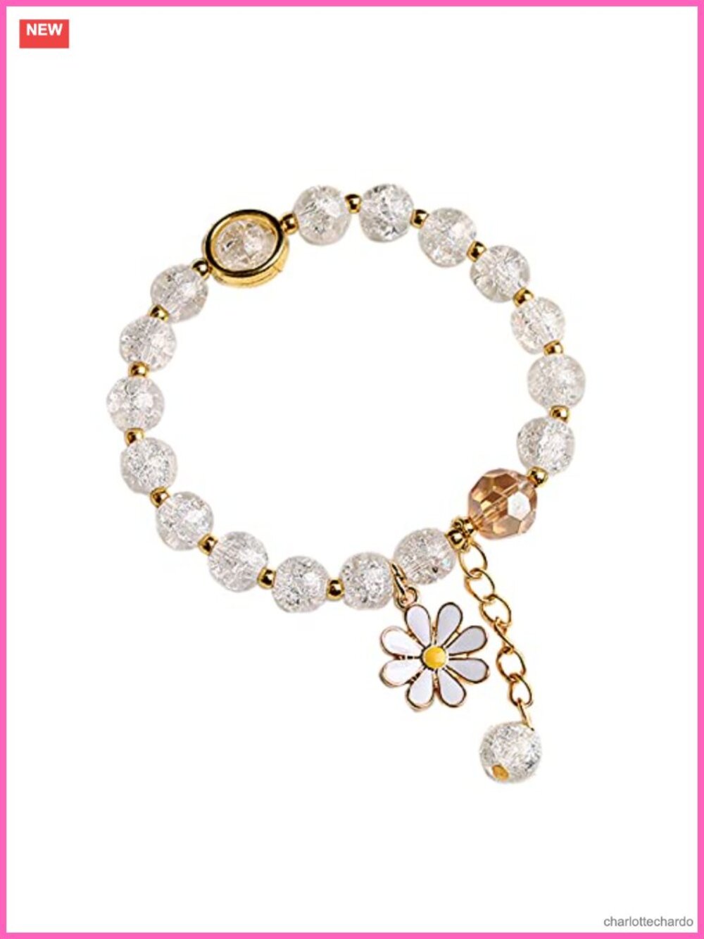 Handmade Crystal Beaded Daisy Charm Bracelets Set of 5 for Women